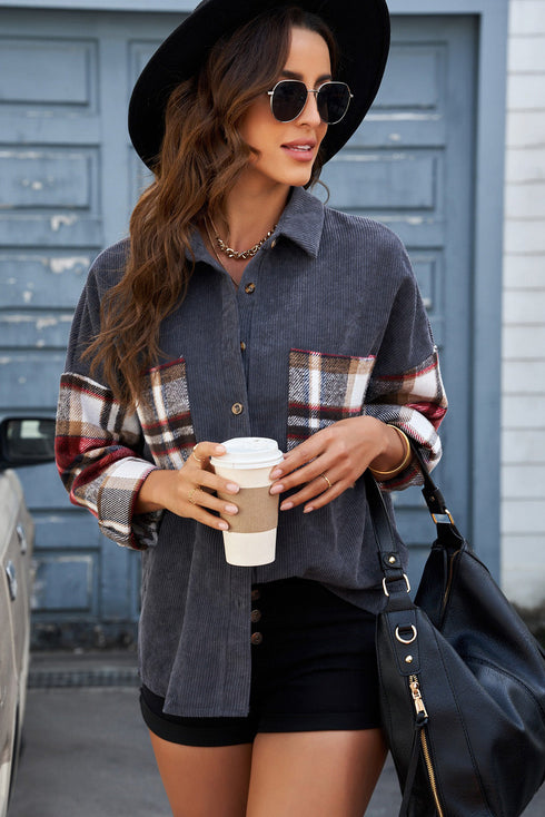 Patchwork Corduroy Buttoned Shirt Jacket
